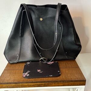 LC Lauren Conrad Black Tote with Floral Card Holder